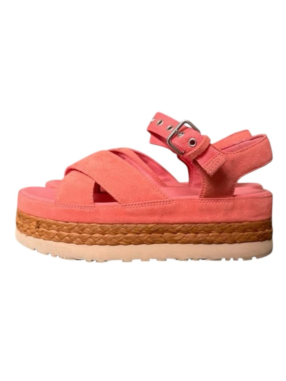 Ugg Aubrey Ankle Strap Platform Comfort Sandals Coral 9.5 Retro Boho Resort Chic